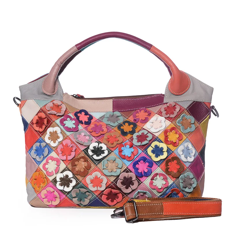 ICEV New Patchwork Women Leather Handbags Panelled Flower Genuine Leather Handbags Bags Handbags Women Famous Brands Ladies Tote icev new fashion europe style genuine leather handbags alligator women leather handbags bags handbags women famous brands bolsa