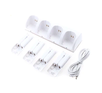 

Hot Selling White 4x Rechargeable Battery + Quad 4 Charger Dock Station Kit for Wii Remote Controller