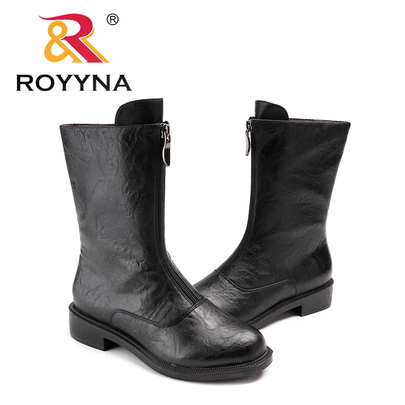 ROYYNA/Новое поступление; Женские ботинки в классическом стиле; женская зимняя обувь с круглым носком; женские ботинки до середины икры на молнии; удобные;