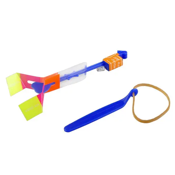 Online 100 stücke lot oder 50 stücke Erstaunliche Licht Pfeil Rakete Hubschrauber Fliegen Spielzeug LED Licht Flash Spielzeug Party Spaß geschenk Gummiband Katapult