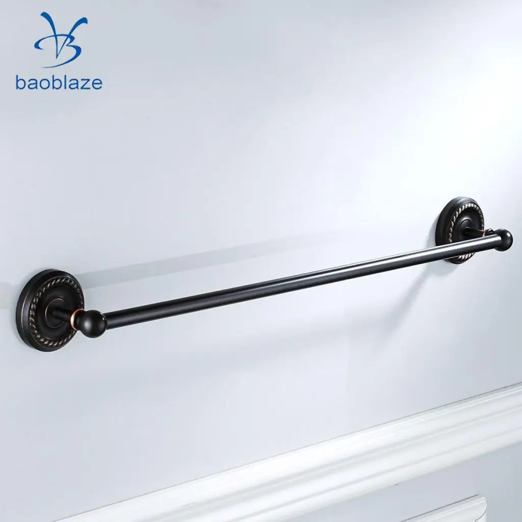 Baoblaze Large Towel Holder Rack, Bath Hanger Hook Wall Mounted Bathroom Black Brass - 1 Line, 2 Line, Round Ring Types Select