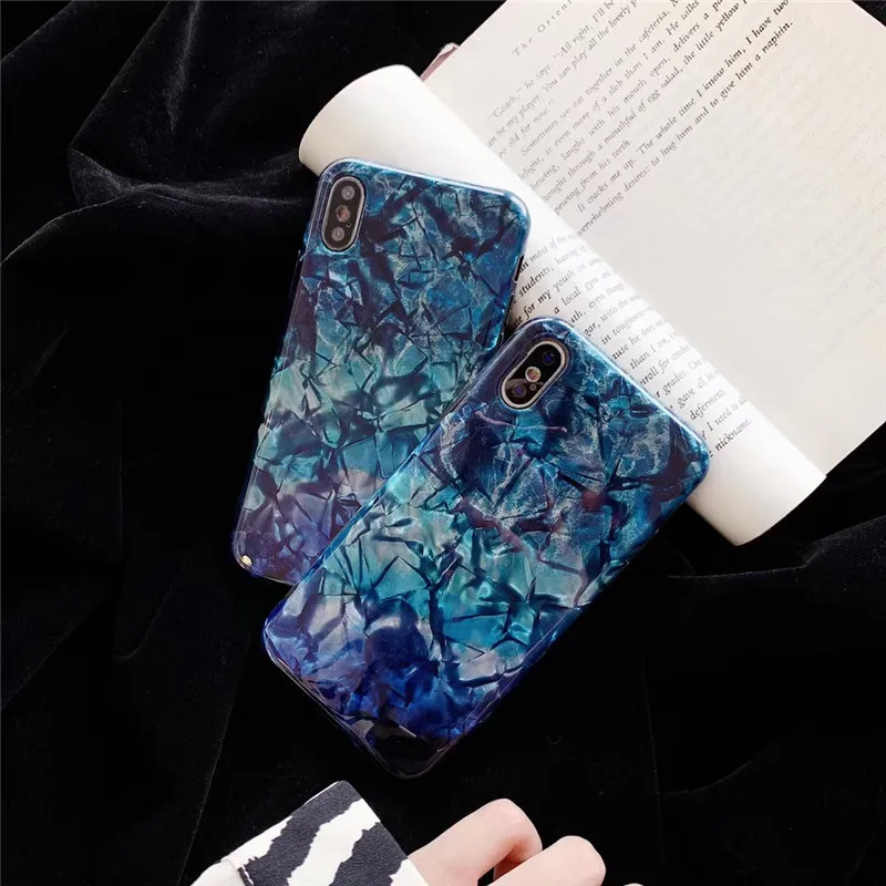 

Fashion Cool Glitter Dream Shell Blue pattern Phone Case For iPhone 7 6 6S 8 Plus XS Max X XR XS Back Cover Fundas