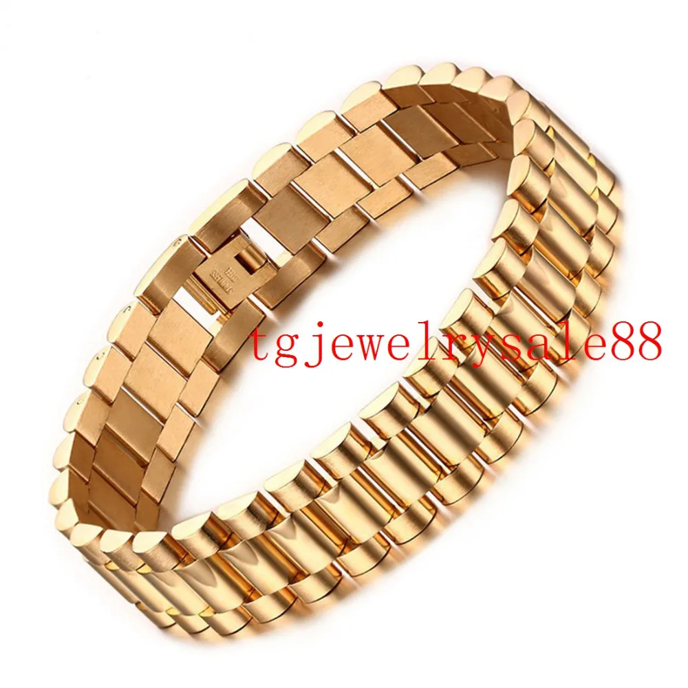 Perfect Gold 15mm Wide 316L Stainless Steel Unique Link Chain Bracelet