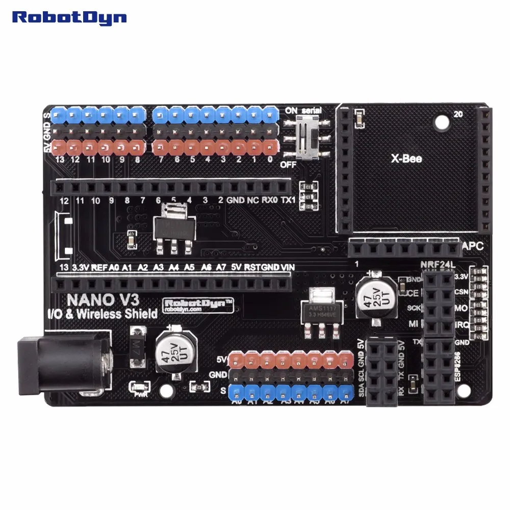 Nano V3.0 I/O & беспроводной щит, для Arduino Nano V3 расположения выводов. (В сборе)