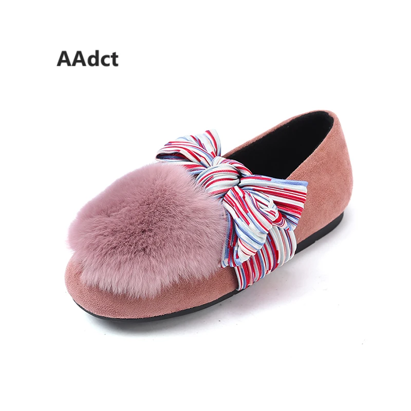 

AAdct New children's flats princess cotton shoes for girls Leather kids shoes 2018 Autumn and Winter High quality warm princess