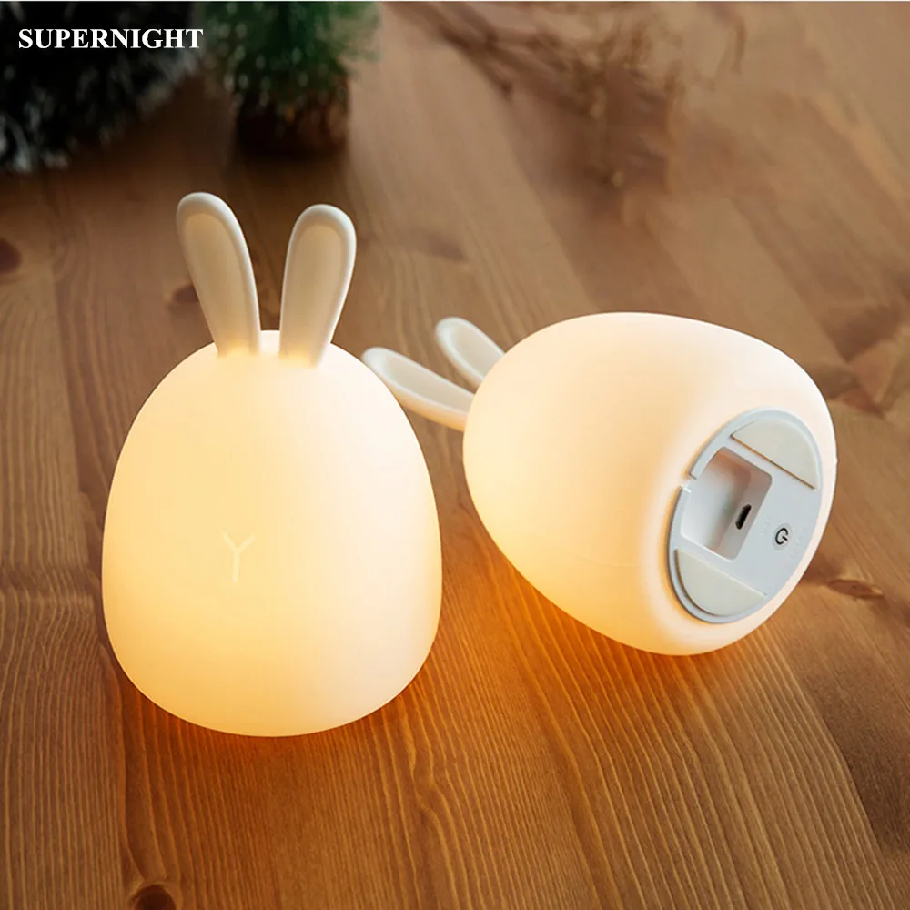 SuperNight Rabbit LED Night Light Vibration Touch Sensor Colorful USB Silicone Bunny Bedside Table Lamp for Children Kids Baby (9)