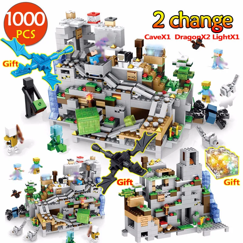 

1000 pcs Light My Mechanism Cave world Set Minecrafted Aminal Action Figures Building Blocks Bricks Toys Compatible 21137 models