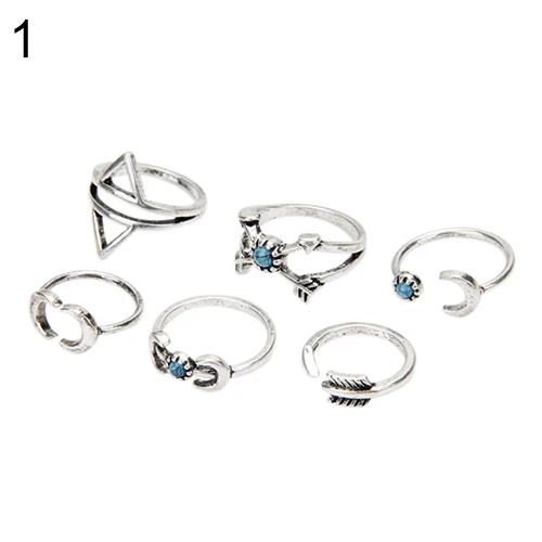 

6Pcs Arrow Moon Triangle Above Knuckle Ring Mid Finger Tip Stack Rings