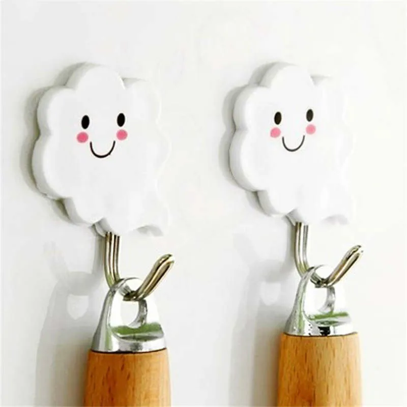 

3Pcs White Cloud Style Sticky Hooks Wall-Mounted Suction Cup Key Clothes Organizer Holder Decorate Wall Door Strong Rack Hooks