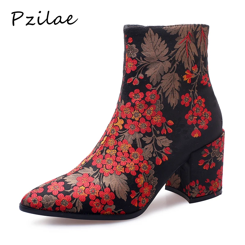 

Pzilae ankle boots for women 2019 spring autumn ladies fashion boots wedding shoes women pointed toe shoes size 43 women shoes
