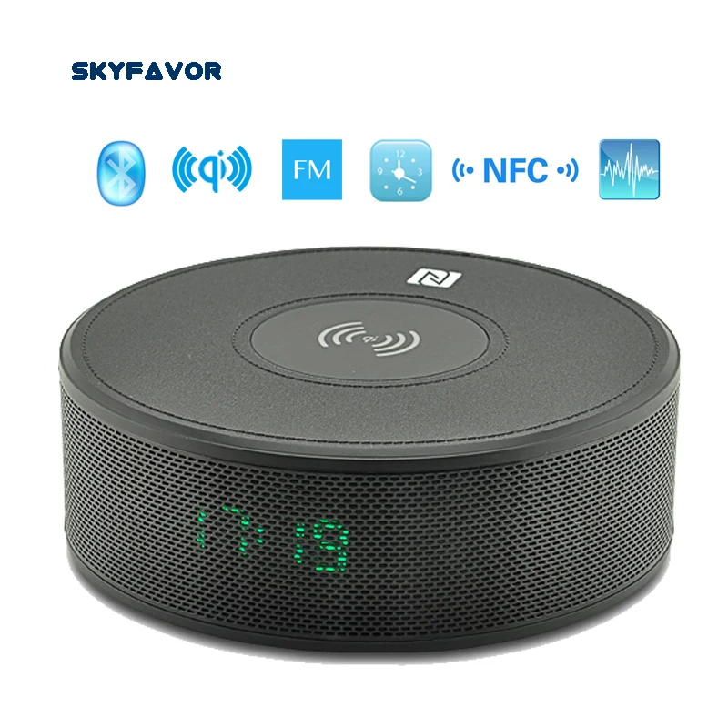 Hands free Stereo font b wireless b font Bluetooth Speaker Clock FM bass speaker bluetooth NFC