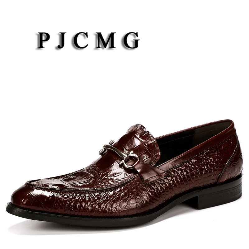 PJCMG/весенне-осенняя повседневная кожаная обувь на плоской подошве в крокодиловом стиле; цвет черный, красный; свадебные модельные мужские туфли-оксфорды для вождения в деловом стиле
