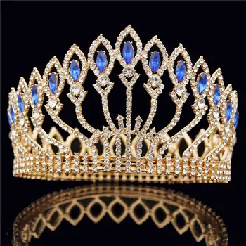 

Baroque Fashion Crystal Bridal Tiara Crown for Queen Round Diadem Brides Wedding Hair Jewelry Accessories Pageant Head Ornaments