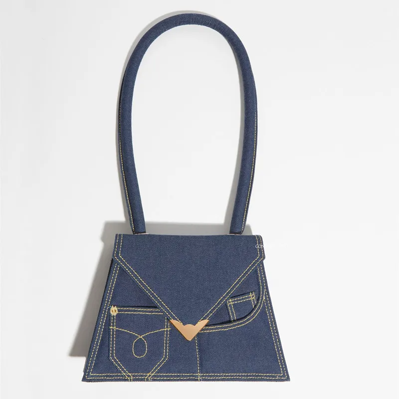 Ins Popular Bloggers Same Bag 2018 Autumn Winter New Trapezoidal Square Women Denim Shoulder Trend Design Handbag | Багаж и сумки