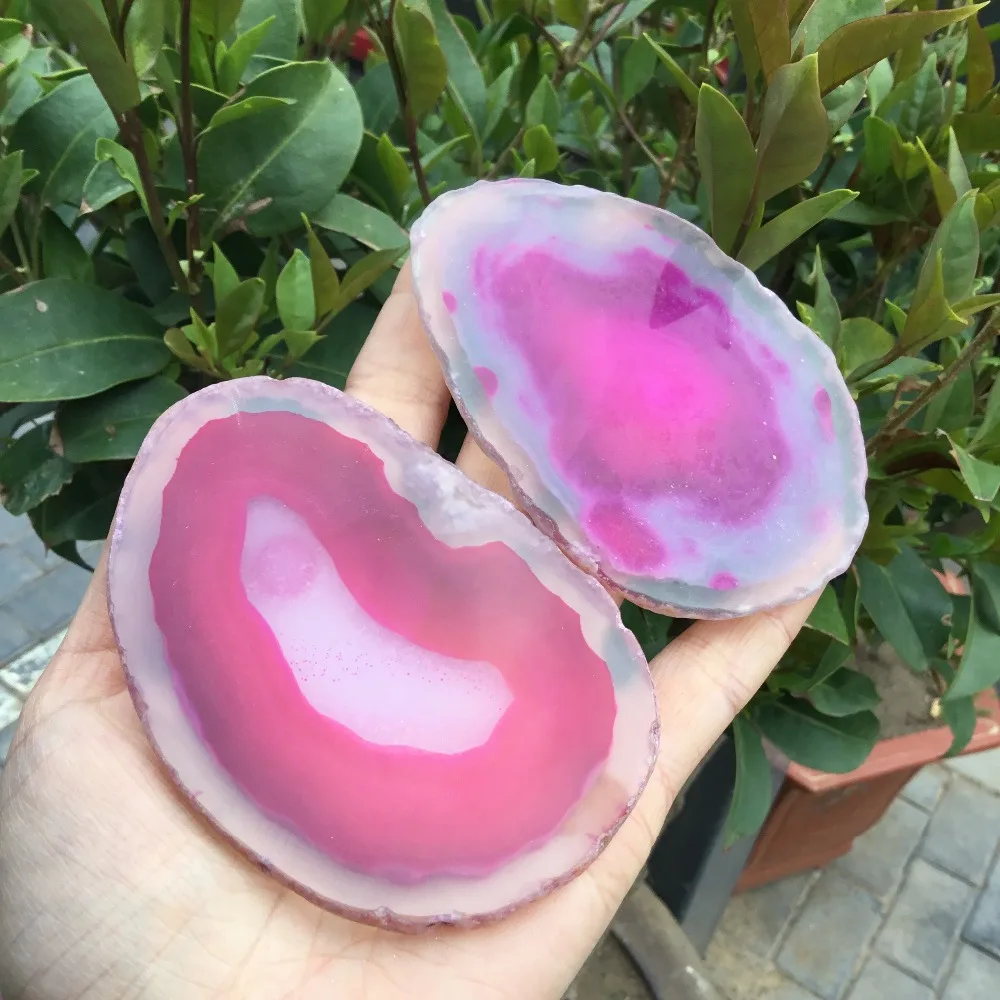 

2pcs Natural agate slices Pink dyed agate stone slices
