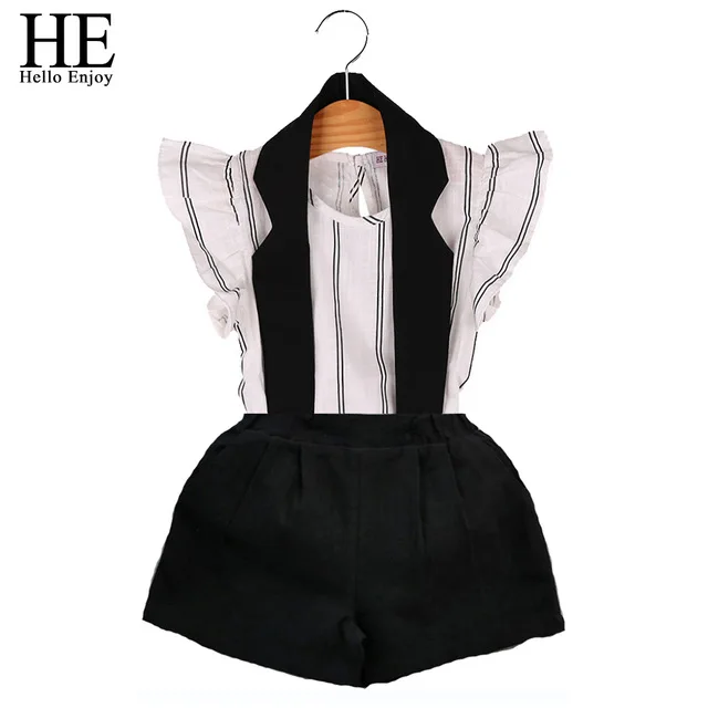 HE Hello Enjoy/детская одежда для девочек летние детские комплекты одежды футболка с принтом с героями мультфильмов+ сетчатые юбки на подтяжках одежда для малышей - Цвет: LH154