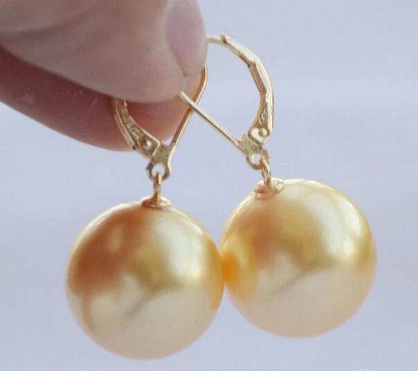 FREE SHIPPING>>> free shipping 12117 Golden Round South sea Shell PEARL Dangle EARRING