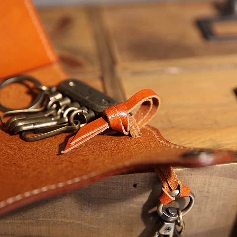 YIFANGZHE бумажник для ключей, Натуральная Воловья кожа, для женщин и мужчин, Кожаный Автомобильный брелок для ключей с 6 медными держателями премиум класса