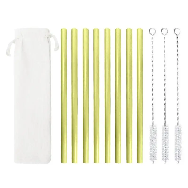 8Straw 3Brush 19cm Eco-Friendly Bamboo Drinking Straws Set Reusable Bar Straws with Brushes - Цвет: 8Straw 3Brush 19cm