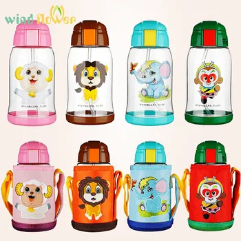 

Wind flower Tritan Material Classic kids Straw Water Bottle 580ml With Cup Set Student Children Cartoon Sippy Cup Portable