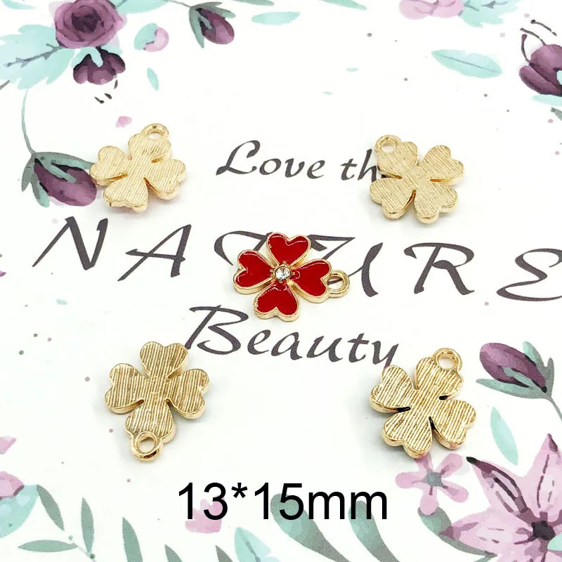 10 шт./лот четырехлистный клевер эмаль Подвески DIY сплав подвеска капли масло