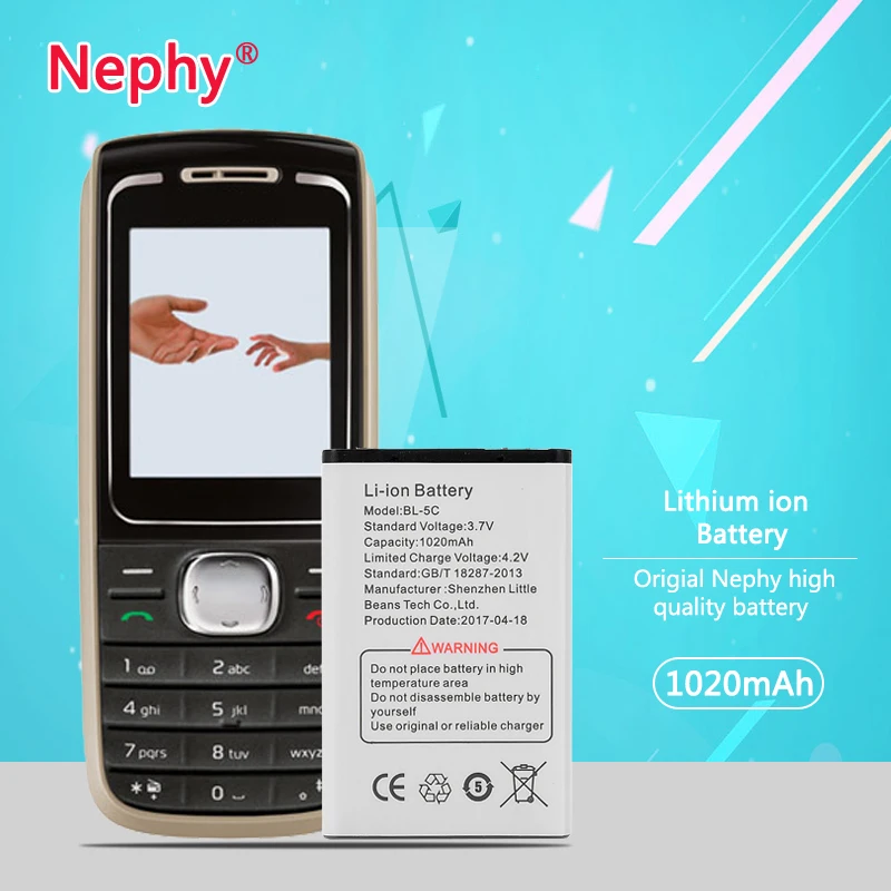 Nephy BL-5C мобильного телефона Батарея для Nokia 1000 1010 1100 1108 1110 1111 1112 1116 BL 5C BL5C мобильный заменить