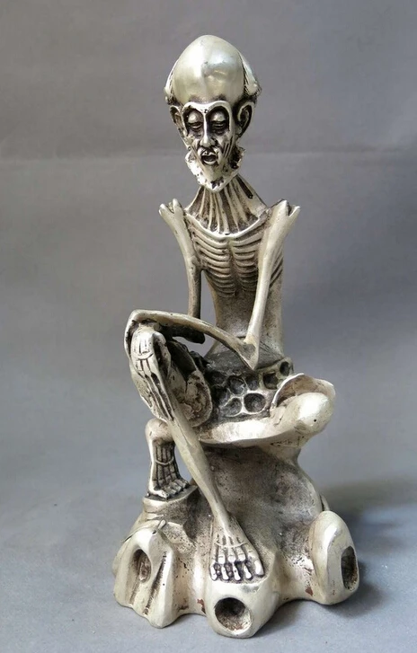 

R0722 Details about 9" China silver carved buddhism fine lucky dried bone buddha sculpture Statue