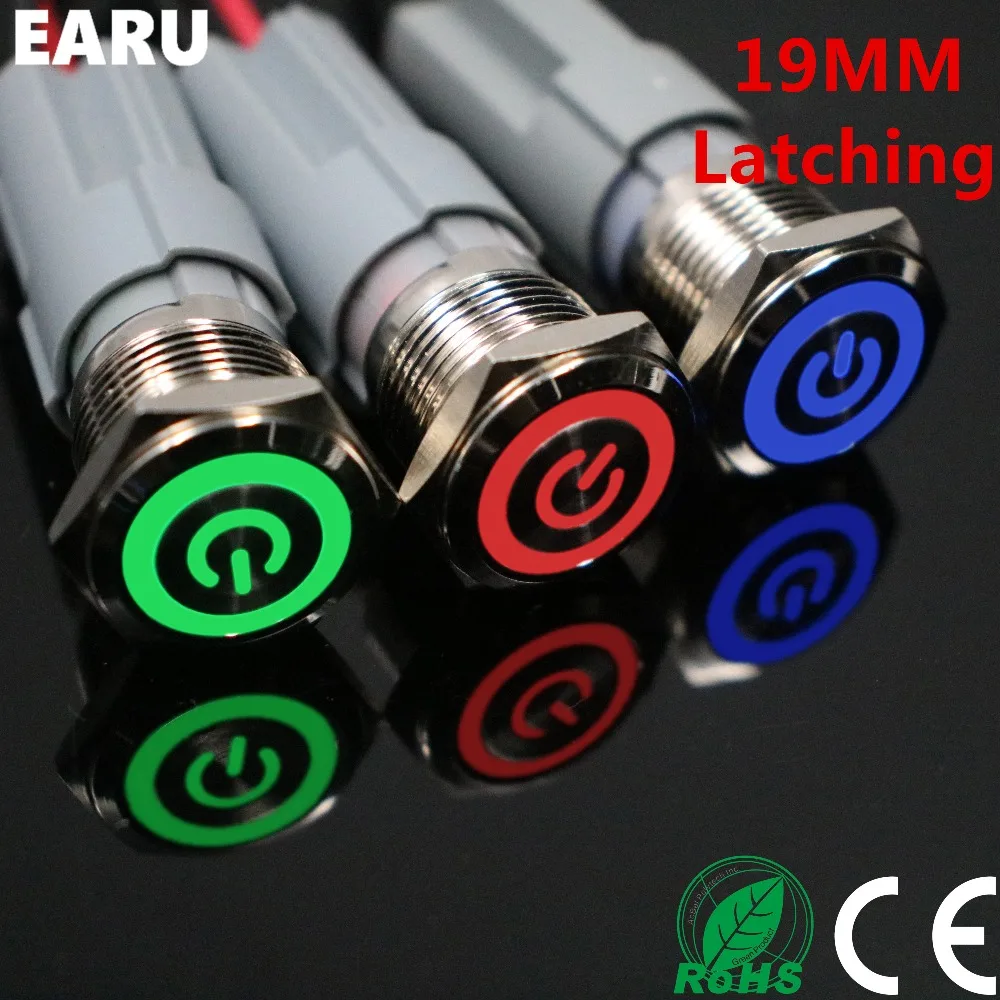 19mm Metal Latching Locking Horn Push Button Switch LED Car Auto Power