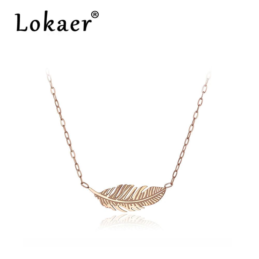 

Lokaer Classic Stainless Steel Chains Chokers Necklace Jewelry Rose Gold Color Feather Neckalces Bridal Wedding Jewelry N18032