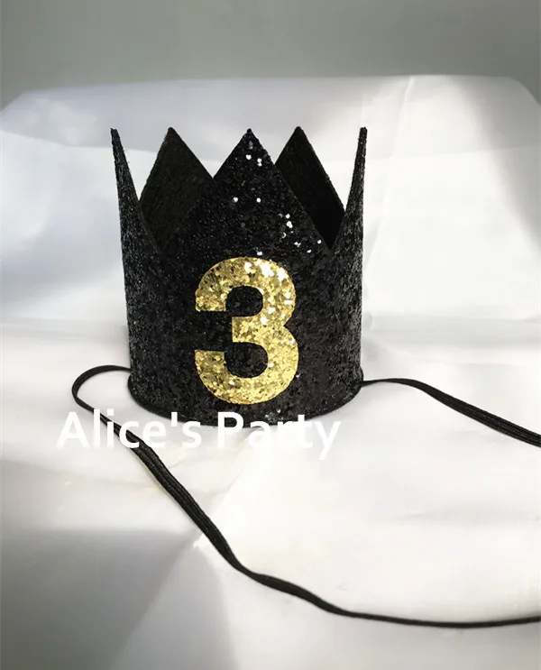 

Hot Black Gold Medium Crown Hat Boy First 1st 2nd 3rd Birthday Party Mini Hats,Shining Party Decorations Cake Smash Photo props
