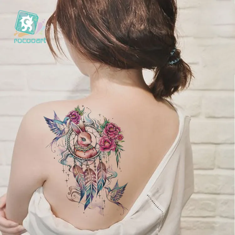 Rocooart 21x15 см временная татуировка для большой руки, наклейка с изображением Луны, цветного кролика, цветка, ласточки, водостойкая татуировка для женщин