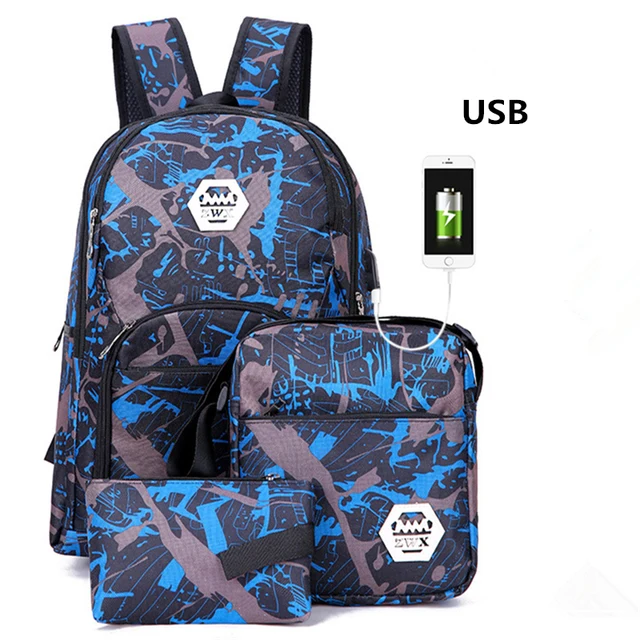3pcs Set Usb Male Backpacks Camouflage Schoolbags For Middle School 3pcs Set Usb Male Backpacks Camouflage Schoolbags For Middle School Boys S High Quality Nylon