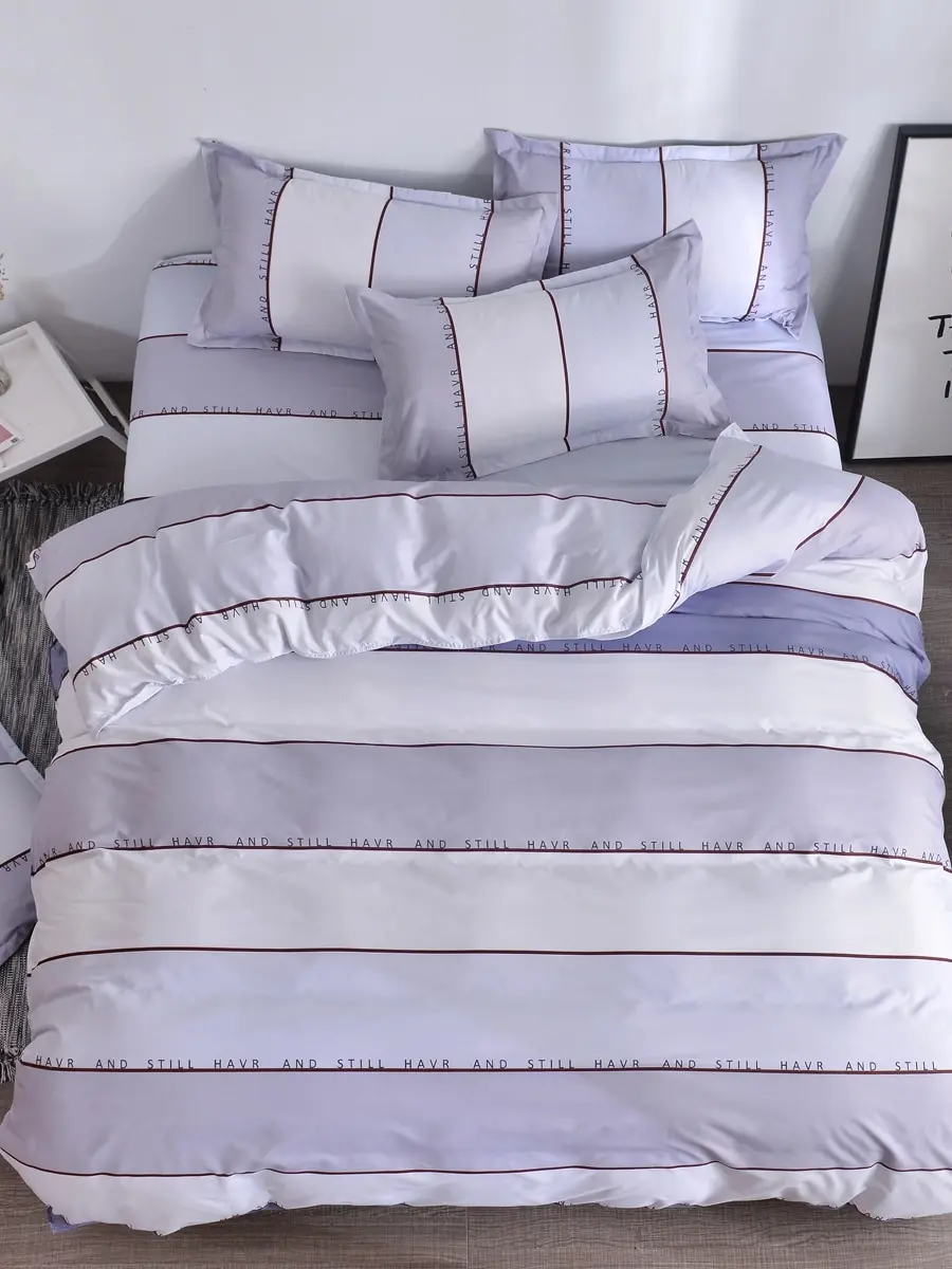 

3/4Pcs Bed Sheet Set Stripe Pattern Fresh Comfy Soft Bedding Set