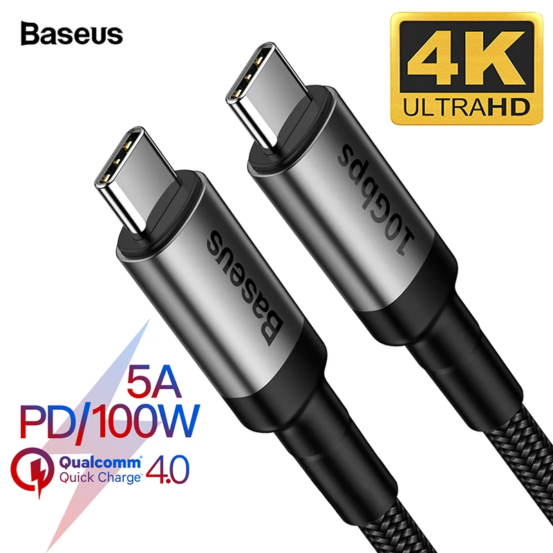 Pаспродажа Baseus font b USB b font 3,1 type C font b USB b font C кабель для MacBook Pro 100 Вт PD Quick Charge 4,0 3,0 Для samsung S10 Xiaomi Redmi K20 USBC зарядное устройство