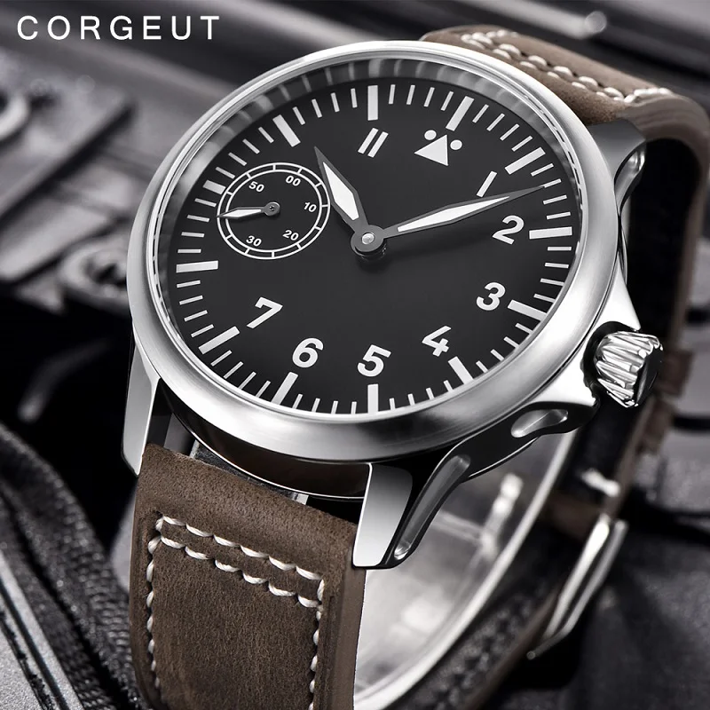 

Corgeut 45mm Fashion Leather Top Mechanical Watch Men 17 Jewels Seagull 6497 Hand Winding Watches luminous Wrist