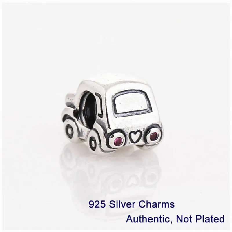 

Beads for Jewelry Making 100% 925 Sterling Silver Car Charm with Red Cz Fit Charms Bracelets DIY Fine Jewelry PW246