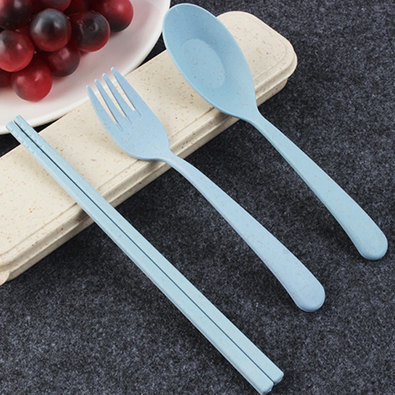 

1pc Eco-Friendly Tableware Wheat Straw Box Travel Gift Kids Adult Cutlery Fork Spoon Camping Picnic Set Travel Tableware Set