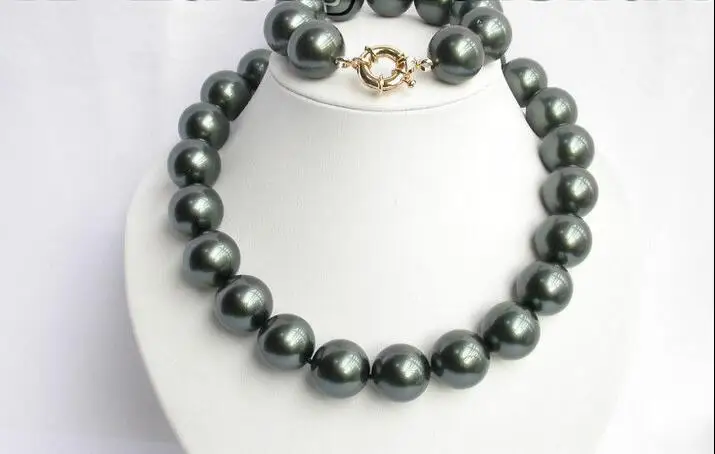 

Wholesale price 16new ^^^^20mm black south sea shell pearls necklace bracelet set