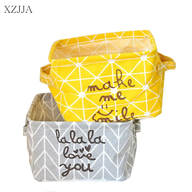 

XZJJA Nordic Style Cotton Linen Sundries Toys Storage Box Baskets Foldable Dresser Desktop Makeup Organizer Stationery Container