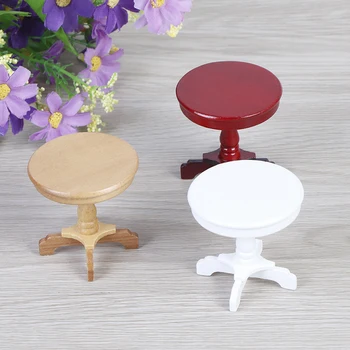 

Pretend Toys Garden/Room Decoration Wooden Furniture Miniature Round Coffee Table Desk 1/12 Doll House Miniatures