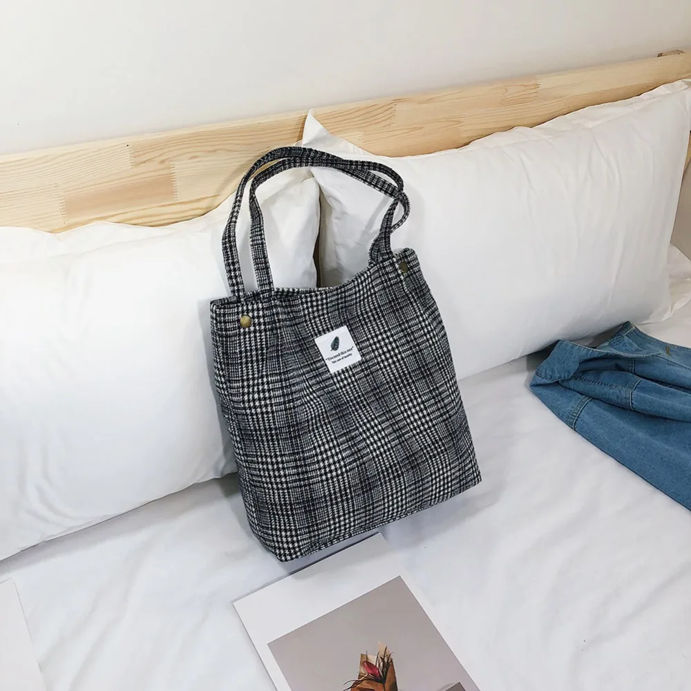 

Women Woolen Shoulder Bag Ladies Vintage Tartan Handbags Female Fashion Plaid Tote Cloth Top-Handle Bags For Preppy Girls Bolsas