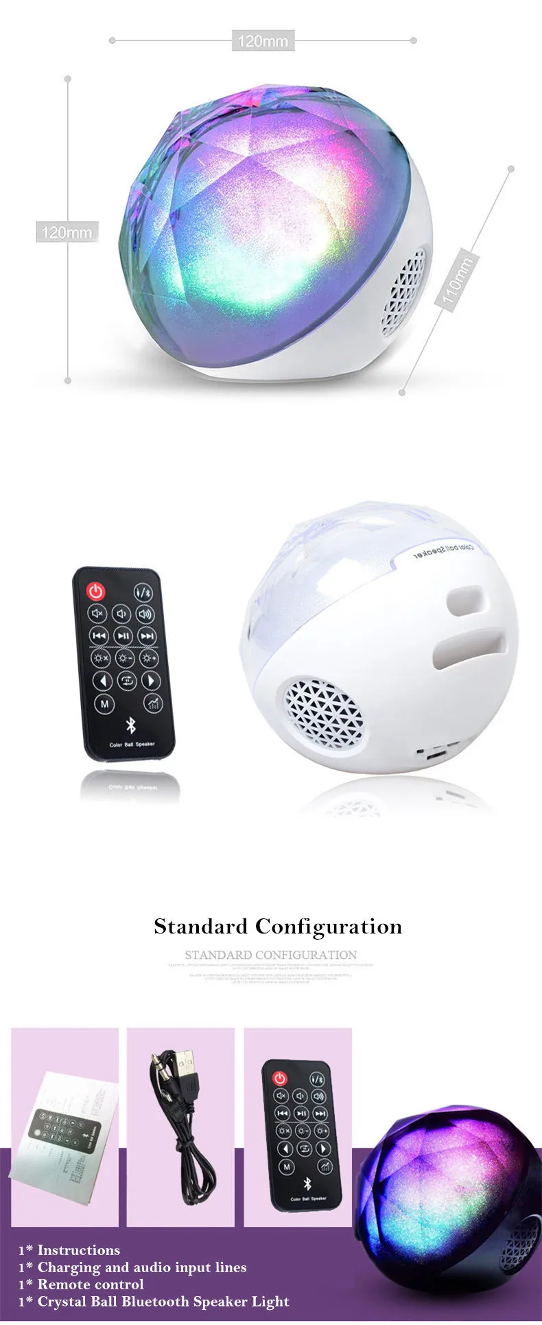 Portable Bluetooth speaker Portable Wireless Loudspeaker LED Light Crystal Ball Bluetooth Speaker Night Light USB MP3 Player06