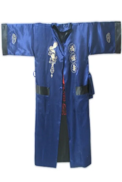 Двусторонний бордовый черный китайский Мужской Шелковый Атласный халат двухсторонняя ночная рубашка Вышивка Дракон кимоно банное платье один размер MR001