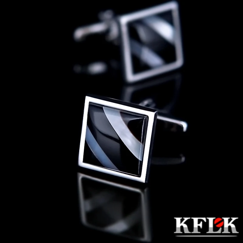 

KFLK 2018 Luxury shirt cufflinks for mens gift Brand cuff buttons Shell cuff link High Quality Black abotoaduras cheap Jewelry