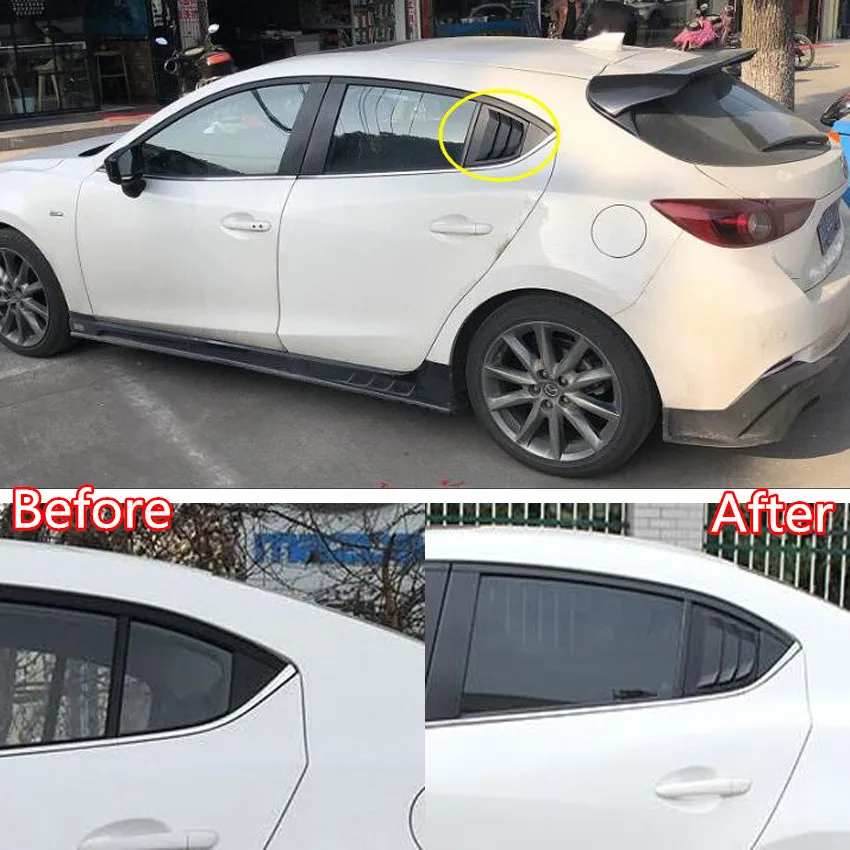 Цена Для Mazda 3 Axela 4Dr Sedan 2014 2015 2016 2017 2018 Автомобильные Боковые жалюзи на заднее стекло вентиляционные накладки автомобильные аксессуары Матовый Чер...