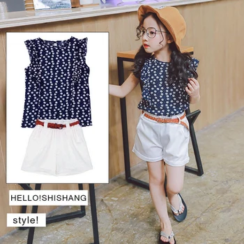 

Summer Vest Tops Outfits Clothes T-Shirt 1 Color Pants 5 Sizes Chiffon Kids Girls Korean Style Floral Sleeveless