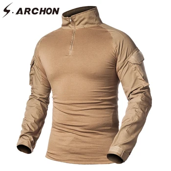 

S.ARCHON Summer Tactical Camouflage T-shirts Men Army Green Combat T Shirt Men Long Sleeve Military T-Shirt T-shirts Outwear