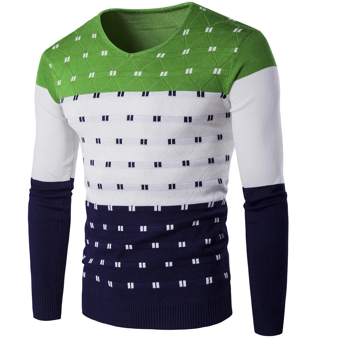 5 цветов полосатый свитер Для мужчин теплые с v-образным вырезом и длинным рукавом Зимняя Одежда для мужской моды Slim Fit печати пуловер свитер - Цвет: Зеленый