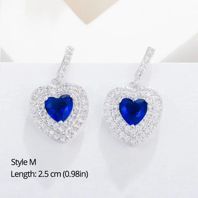 BeaQueen Leaf Flower Teardrop Cubic Zircon Royal Jewellery Big Dark Blue CZ Crystal Long Dangle Wedding Earrings for Women E293 Style M
