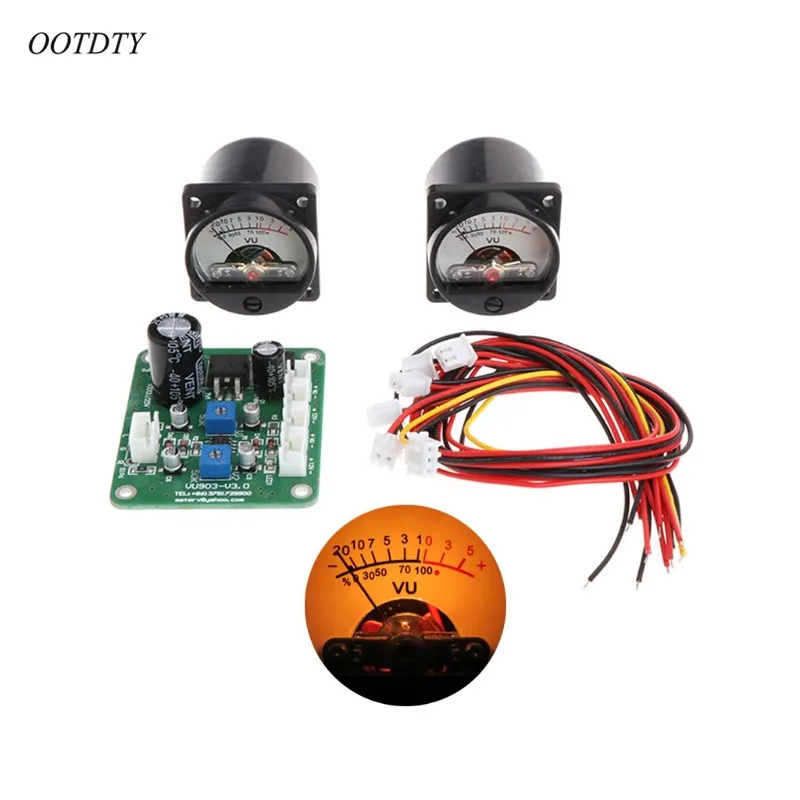 

OOTDTY 2 Pcs VU Panel Meter Warm Back Light Recording+Durable Driver Board Module+Cables